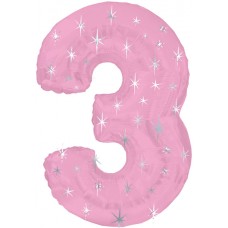 Balloon Foil - Number 3 Pink Sparkle