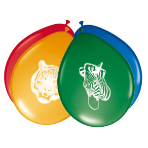 8 X SAFARI MULTICOLOURED BALLOONS - 30CM