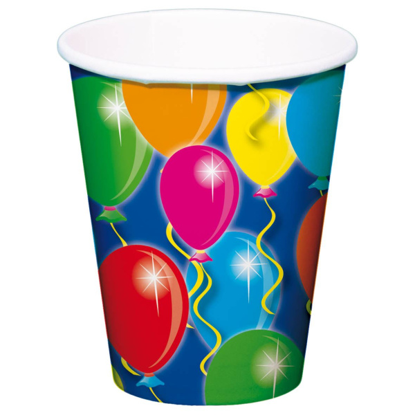 8 X BIRTHDAY BALLOON PARTY CUPS - 250ML