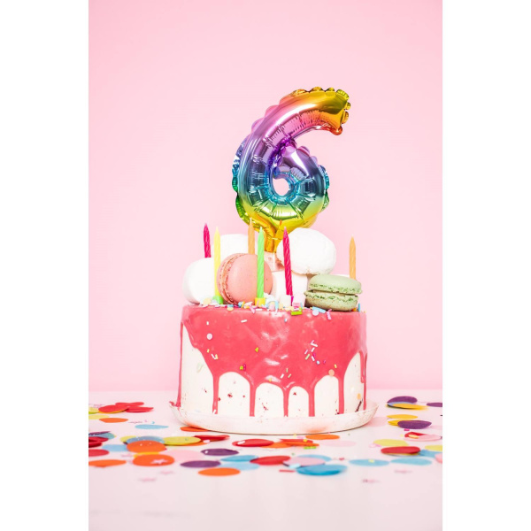 NUMBER 2 RAINBOW FOIL BALLOON CAKE TOPPER - 13CM