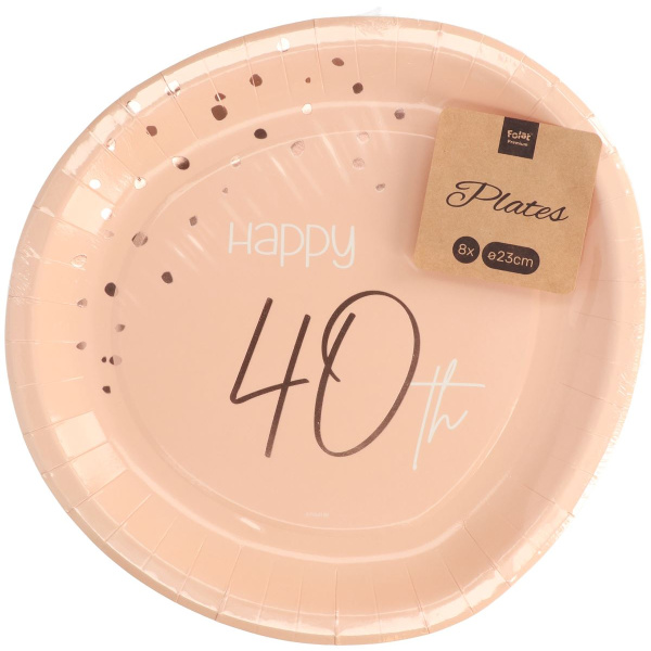 8 X 40TH BIRTHDAY LUSH BLUSH PARTY PLATES - 23CM