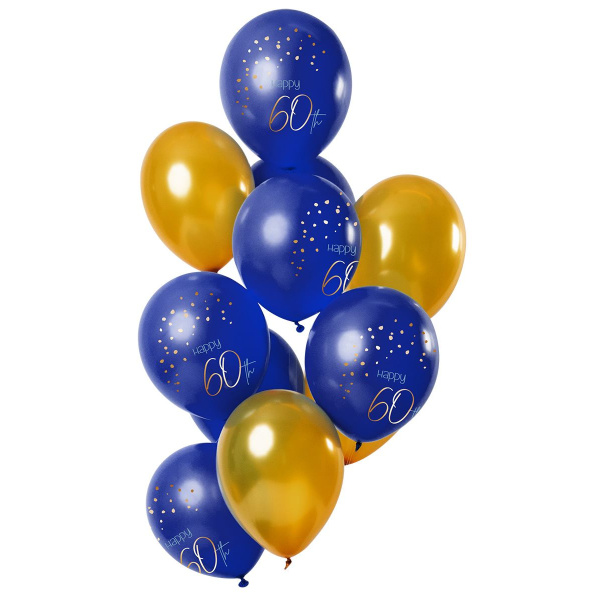 12 X 60TH BIRTHDAY TRUE BLUE BALLOONS - 30CM