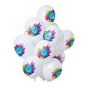 12 X NUMBER 6 COLOR SPLASH BALLOONS - 30CM