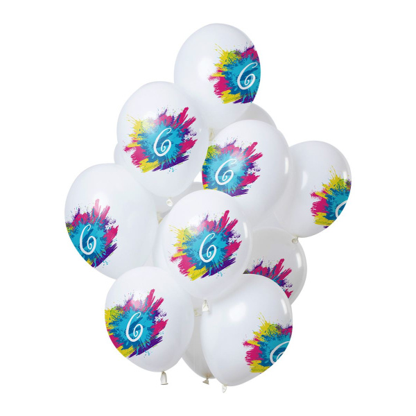 12 X NUMBER 6 COLOR SPLASH BALLOONS - 30CM