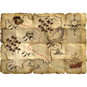 4 X PIRATE TREASURE MAP - 29CM X 21CM