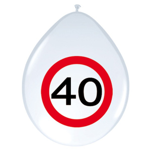 8 X 40TH BIRTHDAY TRAFFIC SIGN BALLOONS - 30CM