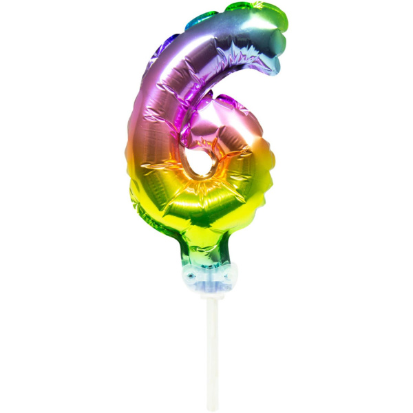 NUMBER 6 RAINBOW FOIL BALLOON CAKE TOPPER - 13CM