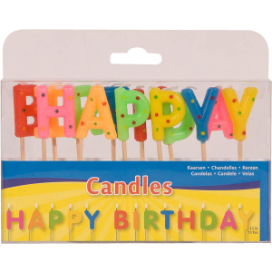 MULTICOLOURED HAPPY BIRTHDAY CANDLES - 6.5CM