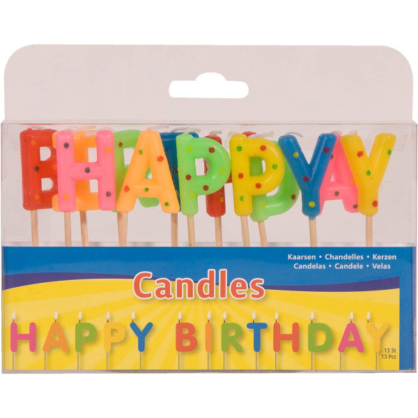 MULTICOLOURED HAPPY BIRTHDAY CANDLES - 6.5CM