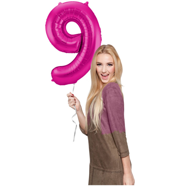 NUMBER 9 MAGENTA / HOT PINK METALLIC FOIL BALLOON - 86CM