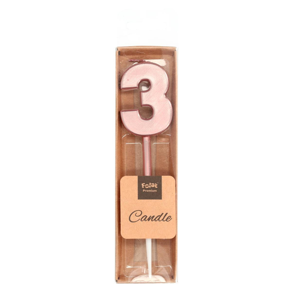 NUMBER 3 ROSE GOLD METALLIC CANDLE - 14CM