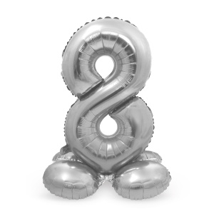 NUMBER 8 SILVER FOIL BALLOON WITH BASE - 72CM