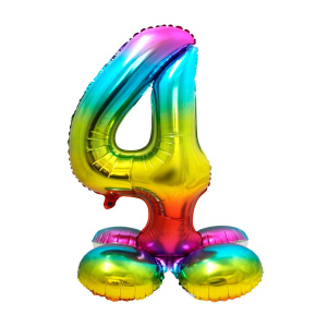 NUMBER 4 RAINBOW FOIL BALLOON WITH BASE - 72CM