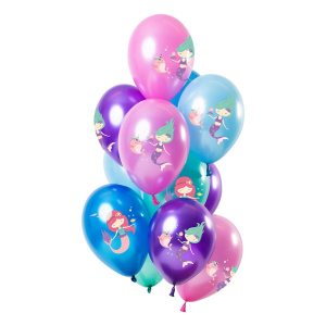 12 X CARTOON MERMAID MULTICOLOURED BALLOONS - 30CM