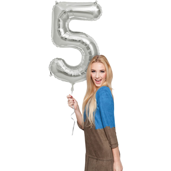 NUMBER 5 SILVER METALLIC FOIL BALLOON - 86CM