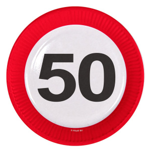 8 X 50TH BIRTHDAY PAPER PLATES TRAFFIC SIGNS - 23CM