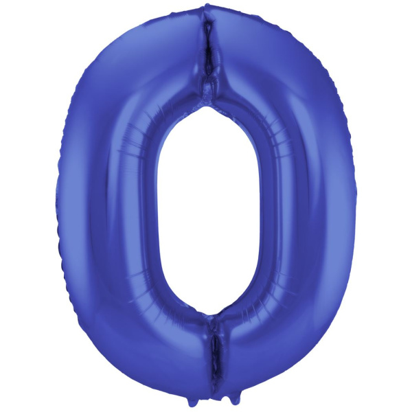 NUMBER 0 BLUE MATT METALLIC FOIL BALLOON - 86CM