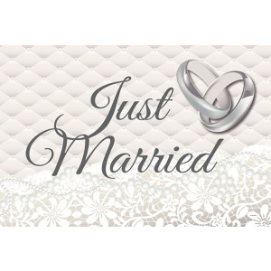 2 X JUST MARRIED WEDDING RINGS CAR FLAGS - 30CM X 45CM