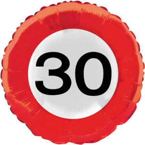 30TH BIRTHDAY FOIL BALLOON TRAFFIC SIGN - 45CM