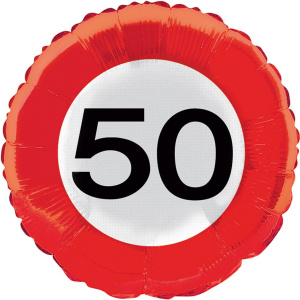 50TH BIRTHDAY FOIL BALLOON TRAFFIC SIGN - 45CM