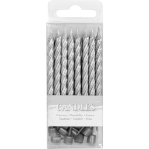 16 X SILVER BIRTHDAY CANDLES SILVER - 6CM