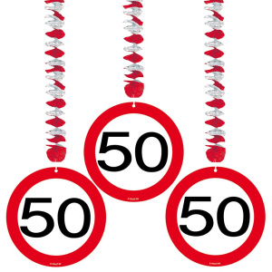 3 X 50TH BIRTHDAY HANGING DECS TRAFFIC SIGN