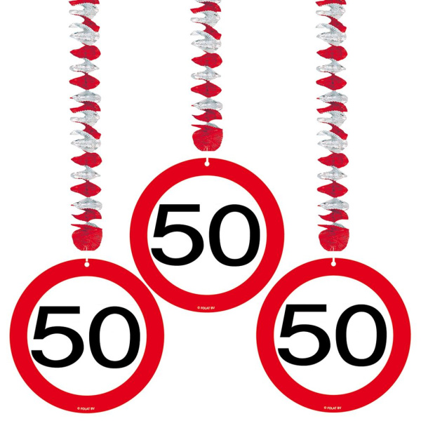 3 X 50TH BIRTHDAY HANGING DECS TRAFFIC SIGN