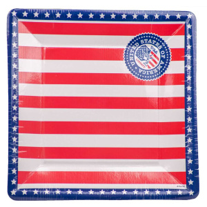 8 X USA STARS & STRIPES SQUARE PLATES - 25CM