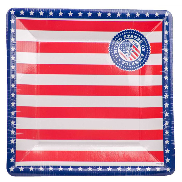 8 X USA STARS & STRIPES SQUARE PLATES - 25CM