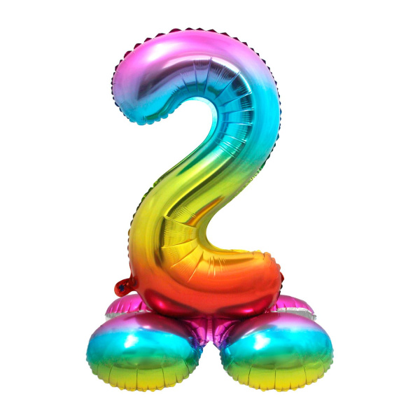 NUMBER 2 RAINBOW FOIL BALLOON WITH BASE - 72CM