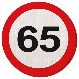 20 X 65TH BIRTHDAY PAPER NAPKINS TRAFFIC SIGNS - 33CM