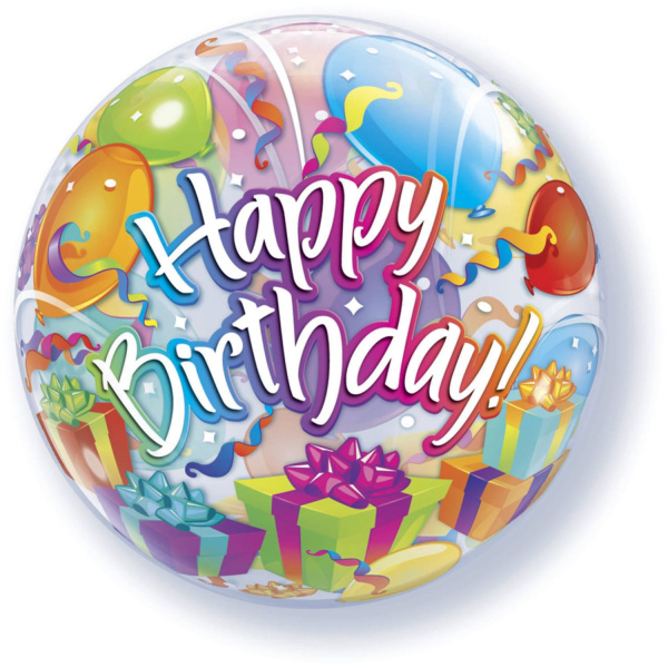 HAPPY BIRTHDAY MULTICOLOURED BUBBLE BALLOON - 56CM