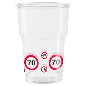 10 X 70TH BIRTHDAY PLASTIC CUPS TRAFFIC SIGNS - 250ML