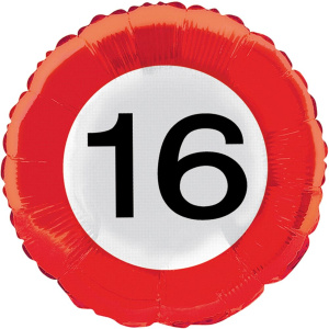 16TH BIRTHDAY FOIL BALLOON TRAFFIC SIGN - 45CM