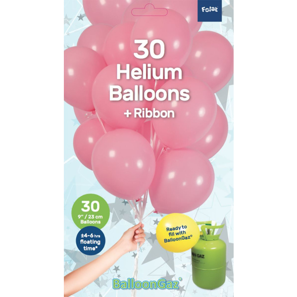 30 X PINK BALLOONS WITH RIBBON - 23CM