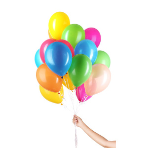 30 X MULTICOLOURED BALLOONS WITH RIBBON - 23CM