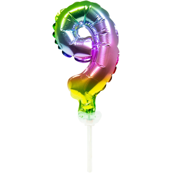 NUMBER 9 RAINBOW FOIL BALLOON CAKE TOPPER - 13CM