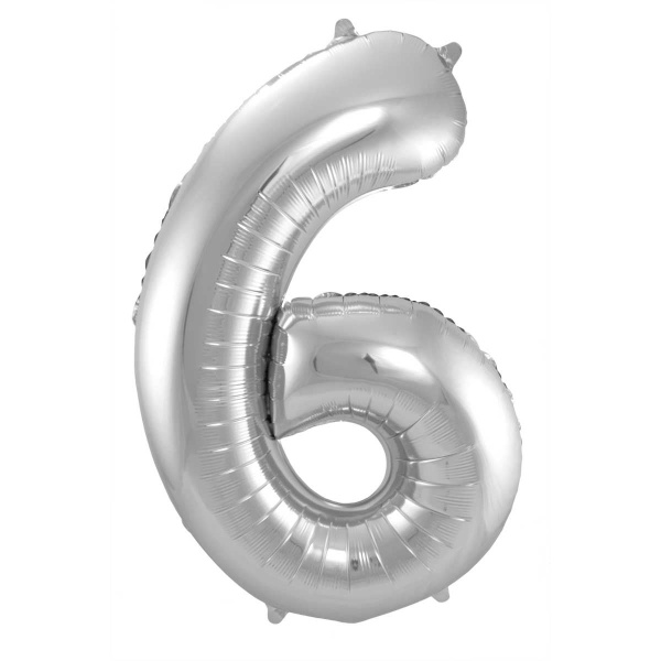 NUMBER 6 SILVER METALLIC FOIL BALLOON - 86CM