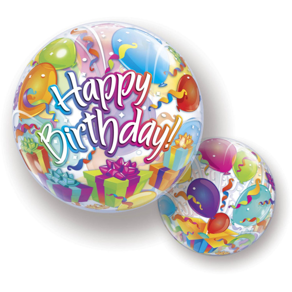 HAPPY BIRTHDAY MULTICOLOURED BUBBLE BALLOON - 56CM