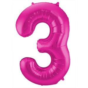 NUMBER 3 MAGENTA / HOT PINK METALLIC FOIL BALLOON - 86CM