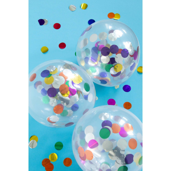 4 X BALLOONS WITH MULTICOLOURED FOIL CONFETTI - 30CM