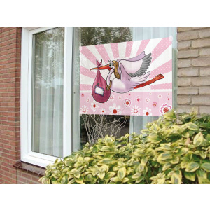 BABY SHOWER STORK GIRL/PINK FLAG - 60CM X 90CM