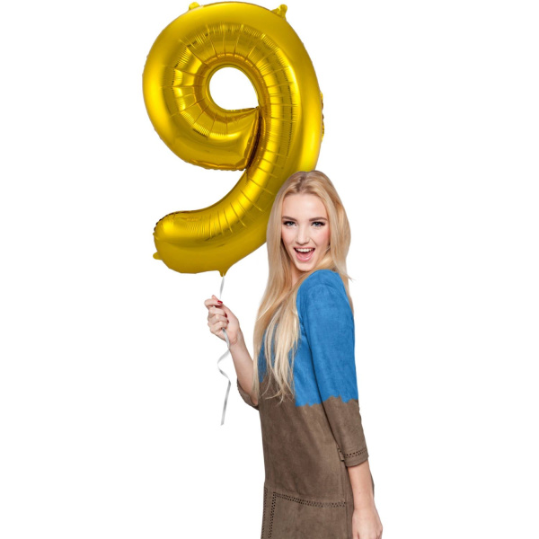 NUMBER 9 GOLD METALLIC FOIL BALLOON - 86CM