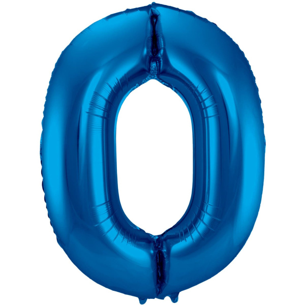 NUMBER 0 BLUE METALLIC FOIL BALLOON - 86CM