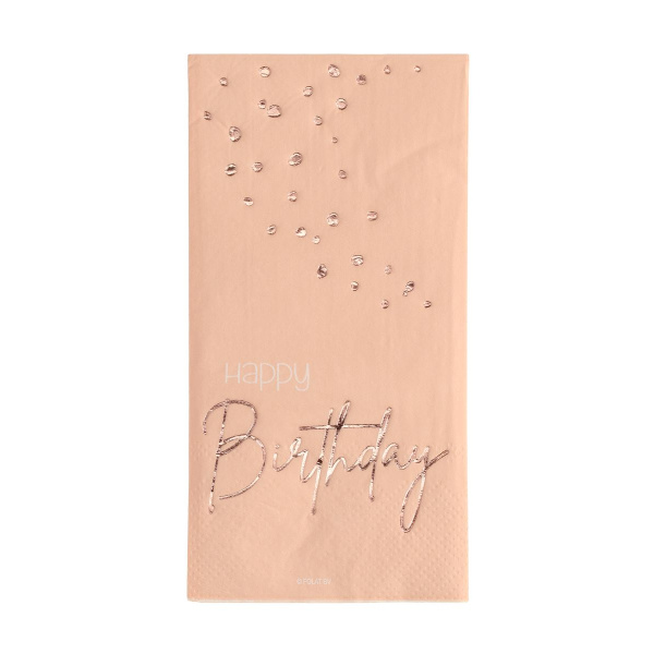 10 X HAPPY BIRTHDAY LUSH BLUSH PARTY NAPKINS - 33CM