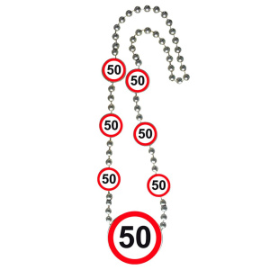 50TH BIRTHDAY BEADED NECKLACE TRAFFIC SIGN