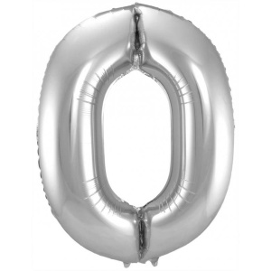 NUMBER 0 SILVER METALLIC FOIL BALLOON - 86CM