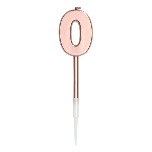 NUMBER 0 ROSE GOLD METALLIC CANDLE - 14CM