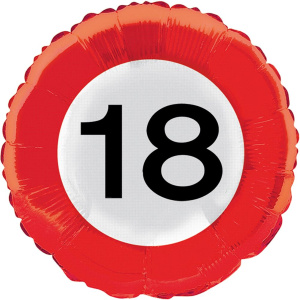 18TH BIRTHDAY FOIL BALLOON TRAFFIC SIGN - 45CM