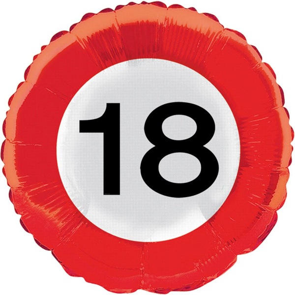 18TH BIRTHDAY FOIL BALLOON TRAFFIC SIGN - 45CM